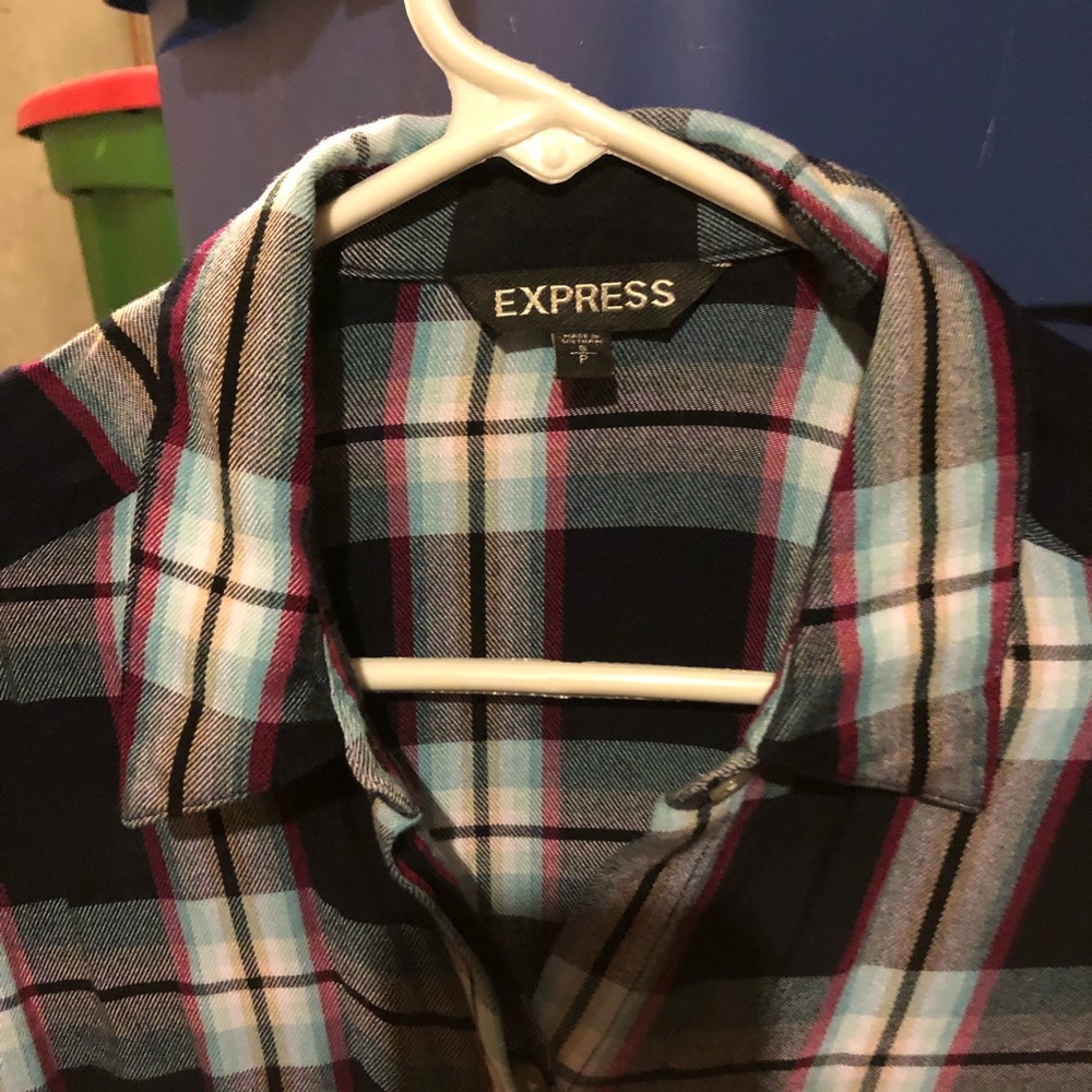 Express Women’s Flannel Blouse Shirt Small Blue